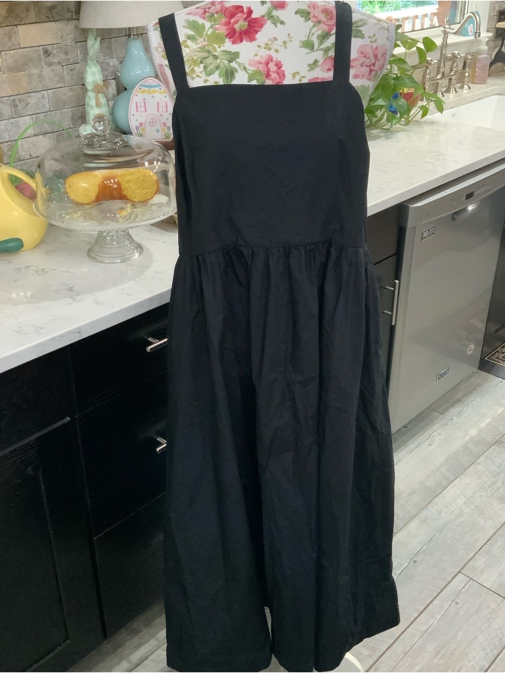A New Day Sundress Smocked Corset Midi Black Cottage Core Feminine XXL New